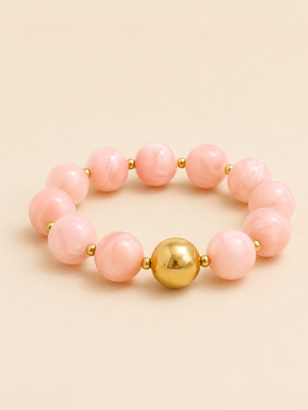 Blush Pink Beaded Gold Accent Bracelet